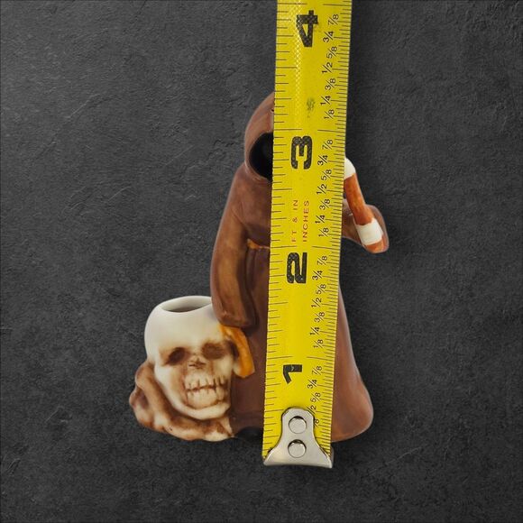 Small Freelance Inc Grim Reaper With Skull Candle Holder #4224 Ceramic Death - Picture 7 of 7